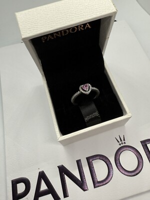 Pandora Moments Pink Elevated Sparkling Heart Ring Size 7 / 54
