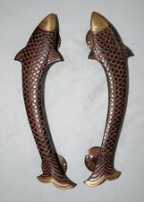 Antique Fish Shaped Pair Door Handle Restaurant Pulls Brass Handmade Finish OP3