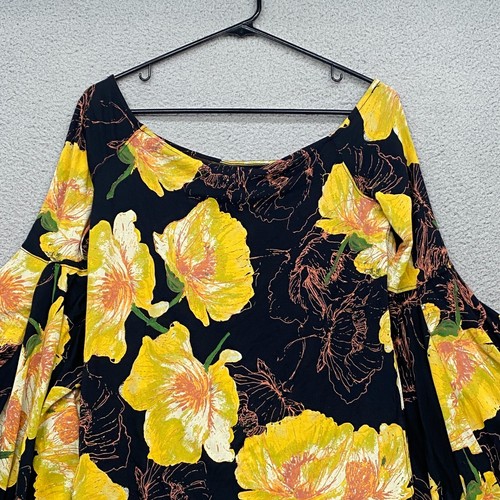 Free People Top Womens Medium Bell Sleeve 70s 80s Birds of Paradise Dark Floral - Picture 9 of 13