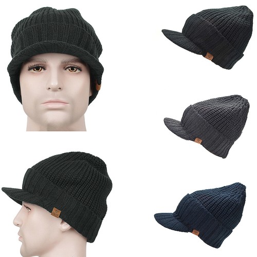 Winter Wool Blend Visor Brim Beanie 
