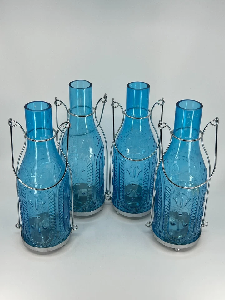 4 Yankee Candle French Glass Blue Bottle Tea Light Candle Holder Luminary Handle - Image 2 of 4