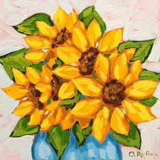 Sunflower Oil Painting Original Yellow Flower Art Sunflower in Vase Original Art