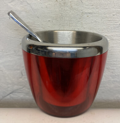 Casa Moda Stainless Steel & Red Plastic Double Wall Ice Bucket w/Scoop 4.5x5.25 