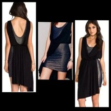 Free People Navy Blue Sleeveless Shimmer Metallic Asymmetrical Dress ~ S M3020