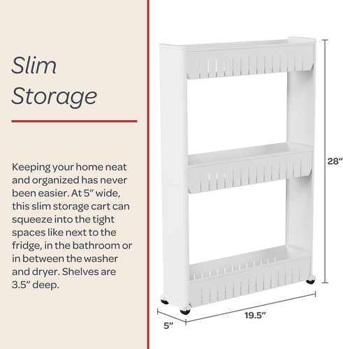 3-Tier Rolling Cart - Narrow-Space Kitchen or Bathroom Organizer - Slim Slide-Ou - Picture 2 of 12