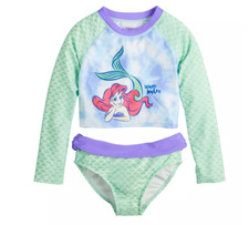 Little Mermaid Disney Girls 2 Piece Rashguard Top Bottom Swimsuit Set Size 4
