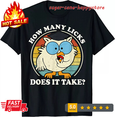 Funny Owl How Many Licks Does It Take Retro Vintage Unisex T-Shirt S-3XL
