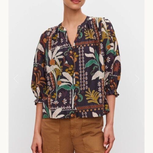 NWT Purple Velvet by Graham & Spencer "Betty” Printed Silk Cotton Voile Top Sz S