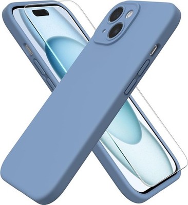 ACRONIX iPhone 15 Hülle Silikon Blau + Displayschutz Stoßfest 6,1''