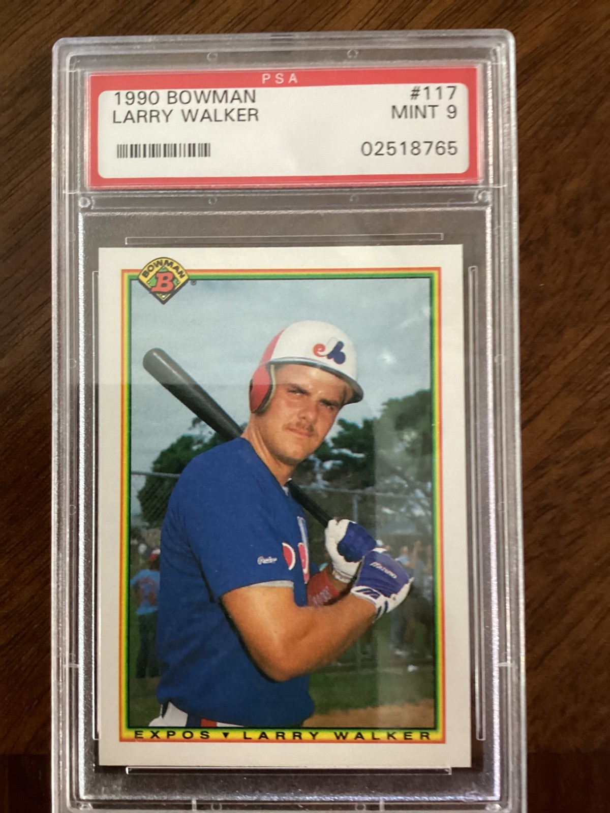 Larry Walker 1990 Bowman Tiffany #117 Rookie RC Expos Rockies HOF PSA 9 MINT