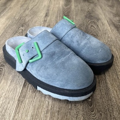 Mens Off-White Sponge Clog Suede Leather Mule Shoe Blue Green Size 42EU 9US