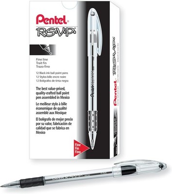 RSVP Ballpoint Pen, Fine Line, (0.7mm), Black Ink (BK90-A) (Pack of 1, 12 Count