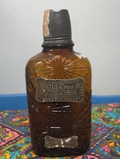 Antique Old Crow Spiritus Frumenti Spider Web Bottle Amber Orig Lid Canada