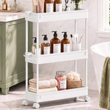 Slim Rolling Storage Cart 3 Tier Bathroom Organizer White
