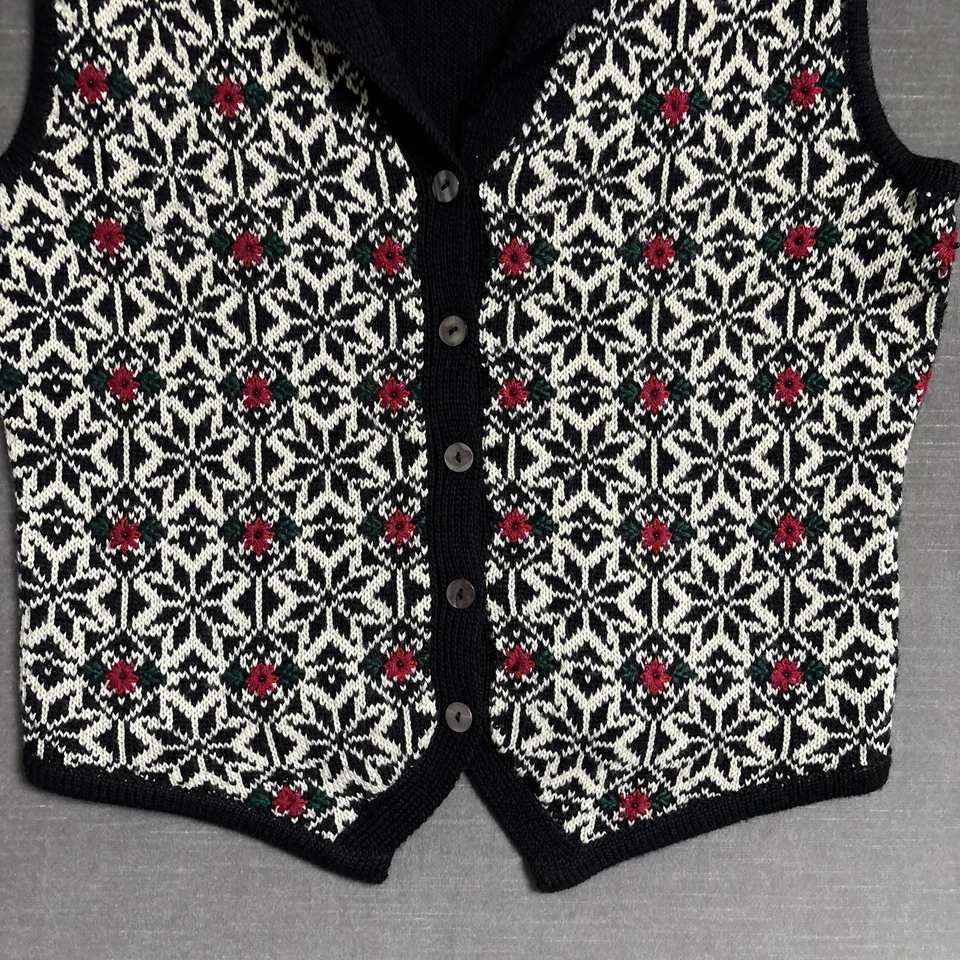 Винтажный свитер жилет Talbots S черная шерсть нордическая снежинка праздник Рождество 90-е - Изображение 3 из 4