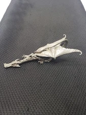 Vintage Radcliffe Pewter Stalking Dragon Red Swarovski Crystal Eyes Large 5.5"