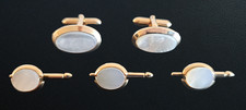 SWANK MOTHER OF PEARL CUFFLINKS TUXEDO STUDS SET GOLDTONE