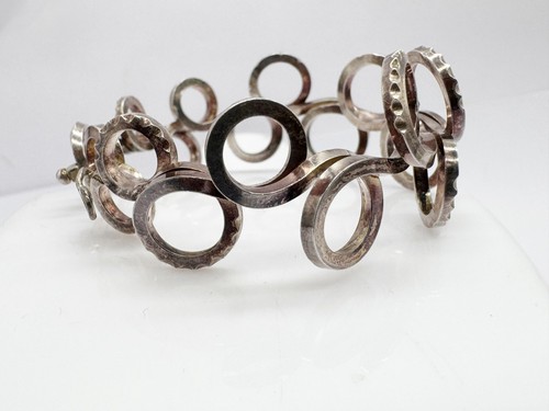 VINTAGE MASSIV SILBER MCM MODERNIST WALLY MORGAN DESIGNS DAMEN ARMBAND / ARMREIF - Bild 5 von 12