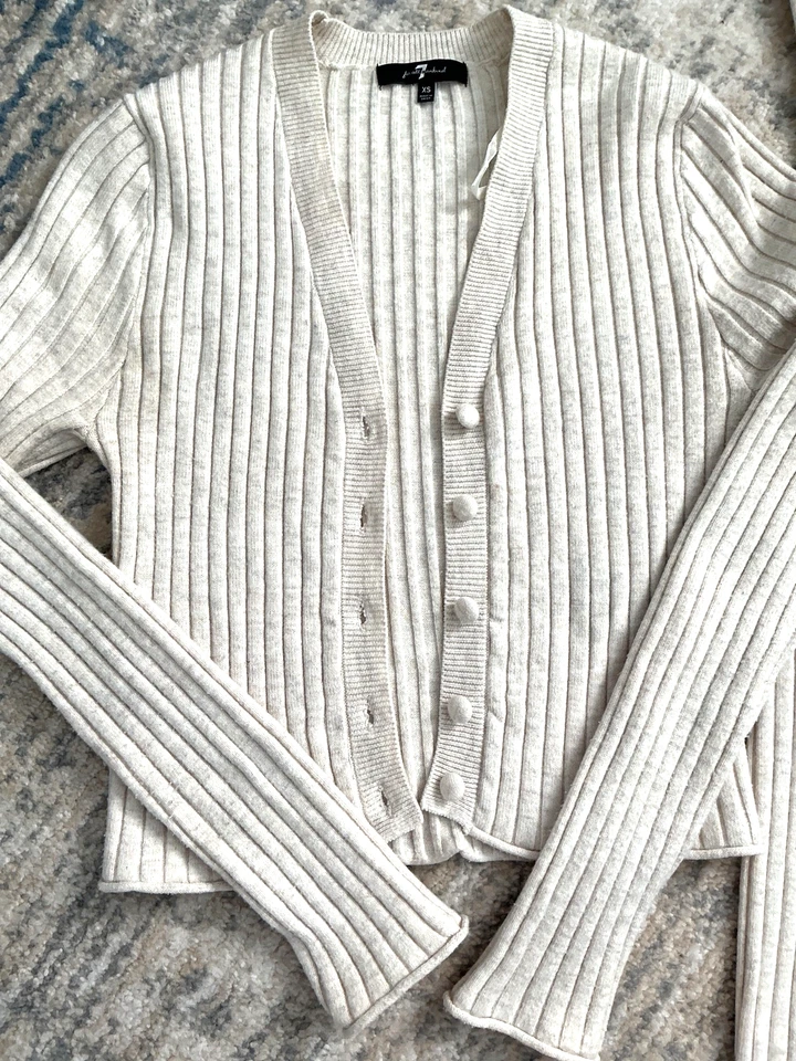 Conjunto de vestido y cárdigan suéter acanalado 7 For All Mankind XS avena Foto 4 de 4