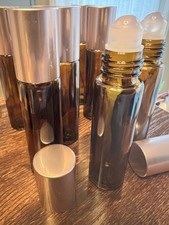 8 PCS Roller Bottles 10ml Amber Glass Rose Quartz Roll On Leak Proof Set New USA