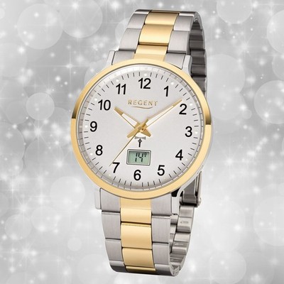 Armbanduhr Funk Metall silber gold FR-245 Herren Uhr Regent Funkuhr URFR245