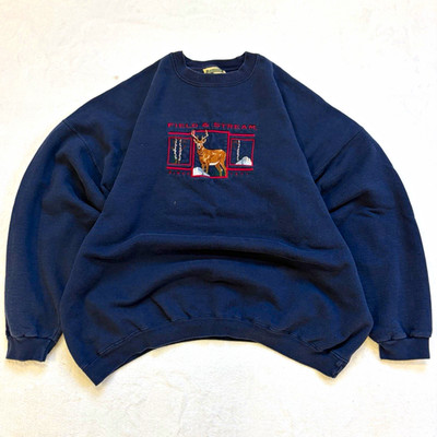 Field & Stream Men's Navy Crewneck Pullover Sweatshirt Emb Deer Graphic 2XL
