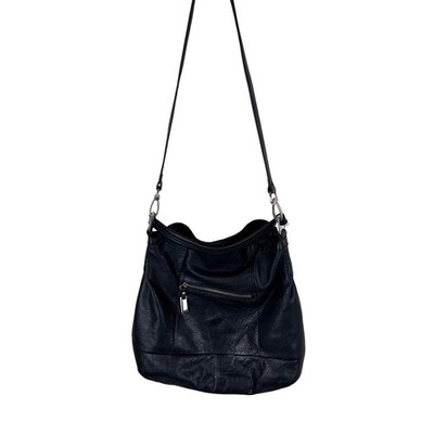 Makowsky Black Leather Hobo Shoulder Bag Slouchy Purse Silver Hardware