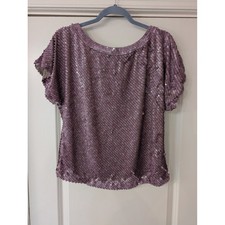Alice Olivia Mauve Sequin Scoop Neck Short Sleeve Top small glam sparkle