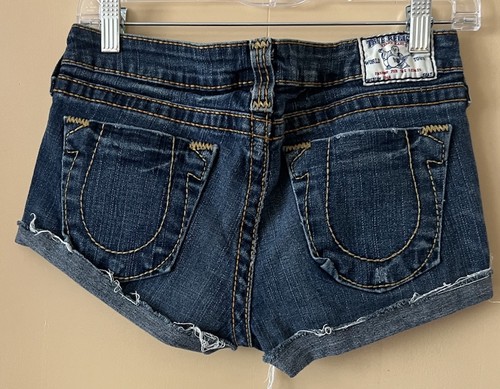 True Religion Womens Cut Off Denim Shorts Size 29 Blue Rolled Cuff 29x1.5 - Picture 7 of 12