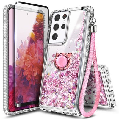 For Samsung Galaxy S21 Plus Ultra 5G Case Bling Glitter Ring + Screen Protector