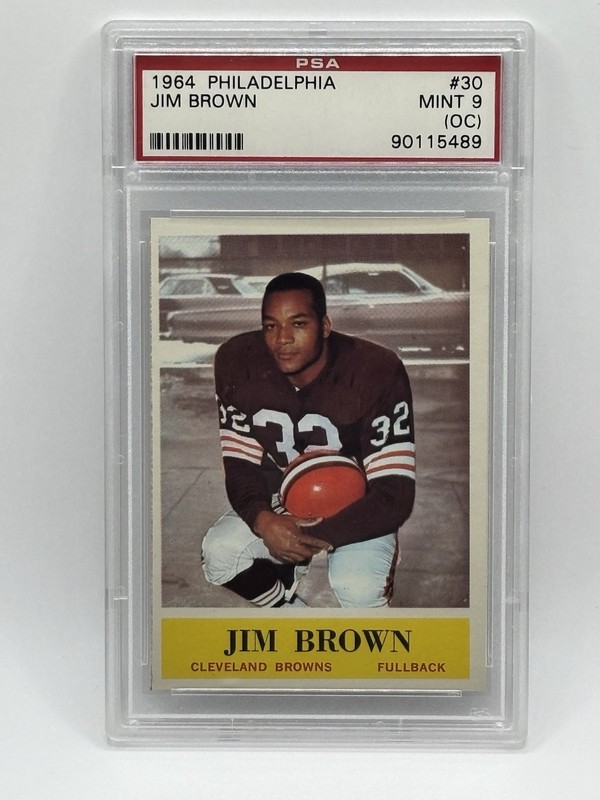 1964 Jim Brown Cleveland Browns HOF RB - Philadelphia Brand #30 PSA 9 OC