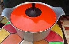 VTG MCM Griswold Symbol  Dutch Oven Roaster 98 Orange Enamel Lid 60 w/ Trivet