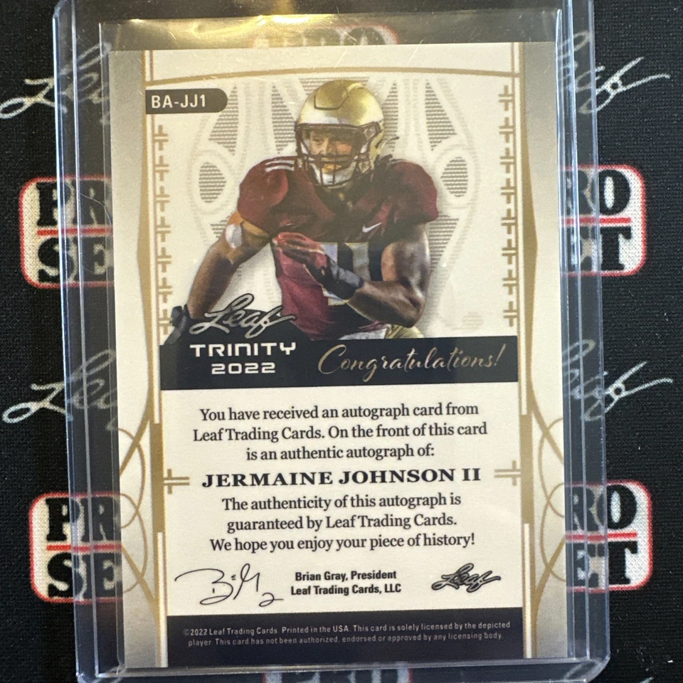JERMAINE JOHNSON II 2022 LEAF TRINITY GOLD AUTO 69/99 FSU NY Jets - Image 2 of 2