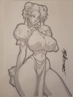 CHUN LI Street Fighter CPS1 Cute Girl Original Sketch Pinup - DaiKon Art