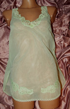 Anmutiges Vintage BABYDOLL Nachtkleid Nachthemd Negligee mint NYLON Spitze  M