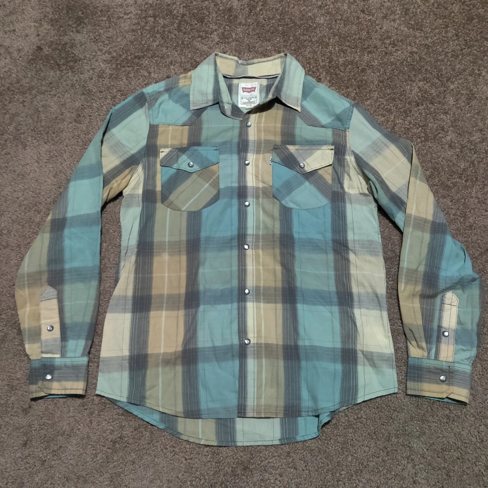 Camisa para hombre Levi Strauss & Co M pestaña blanca perla occidental franela manga larga a presión Foto 4 de 4