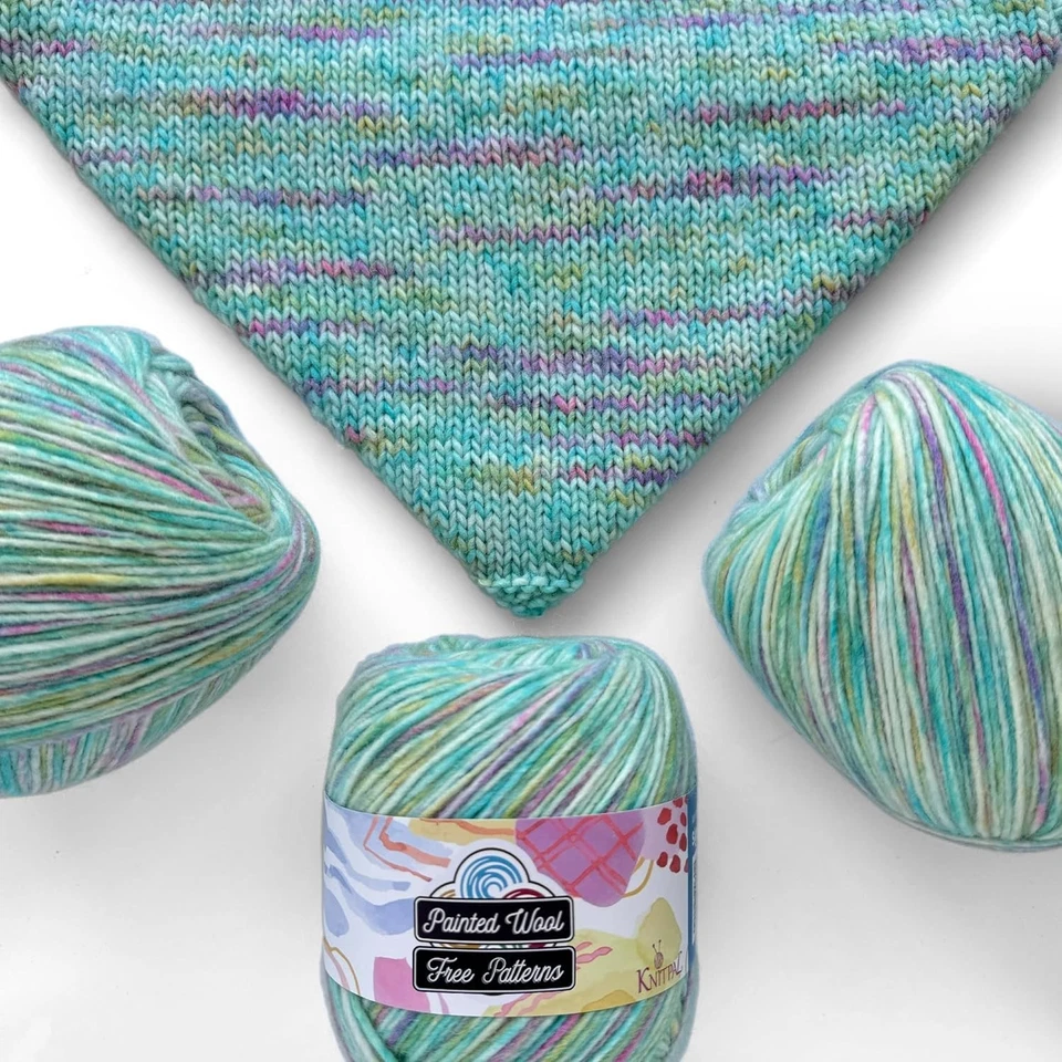 Elegante hilo de peso aguamarina DK - 3 madejas con precioso efecto pintado a mano Foto 3 de 4