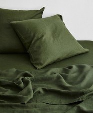 Bed Threads 100 Flax Linen Pillowcases Set NWOT Olive Green