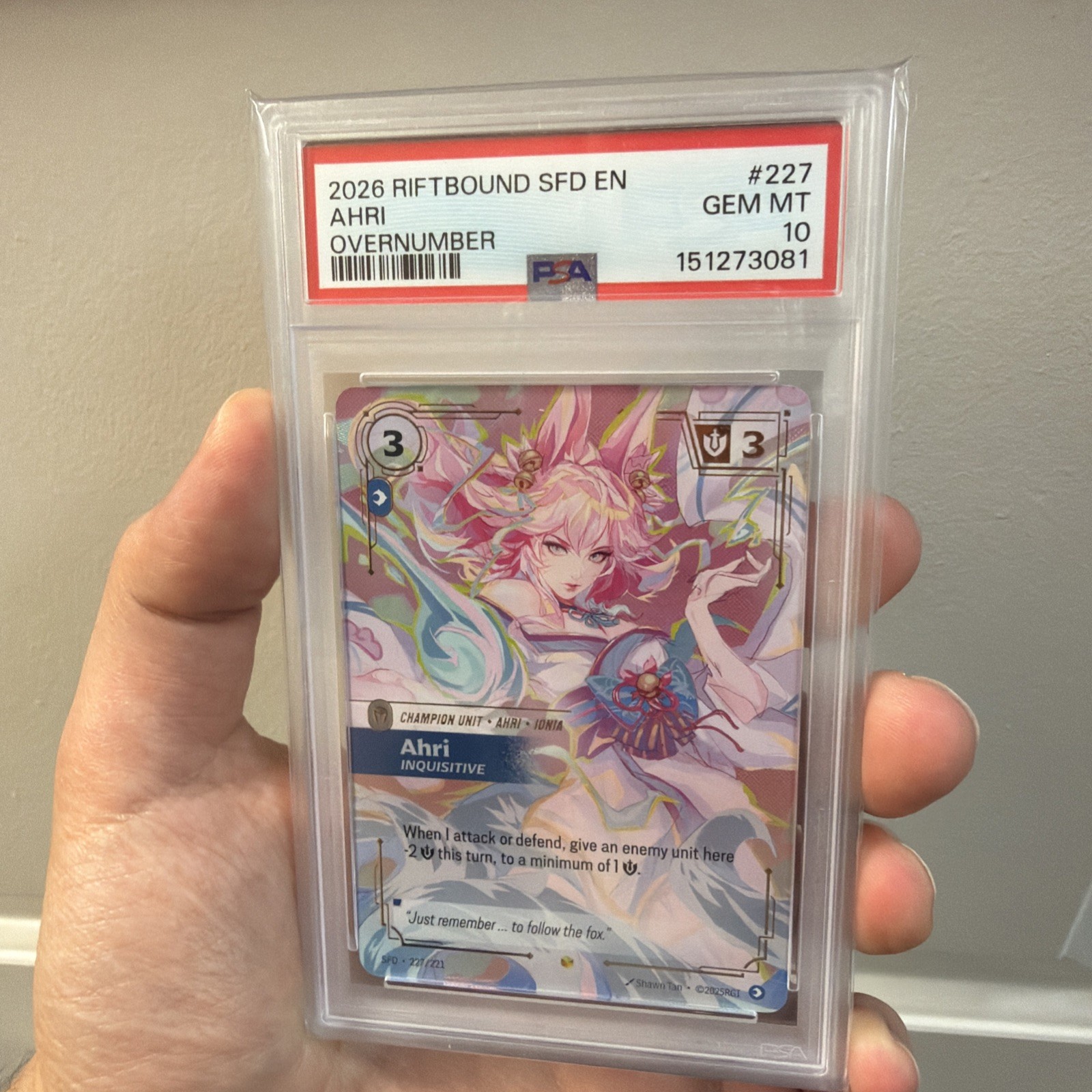 PSA 10 Riftbound Ahri Inquisitive Overnumbered Spiritforged SFD 227/221