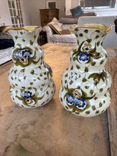 Cantagalli Pottery Italian Majolica Vase Pair Antique