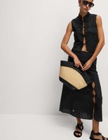 Marks & Spencer Womens Linen Midaxi A Line Embroidered Skirt in Black - M&S