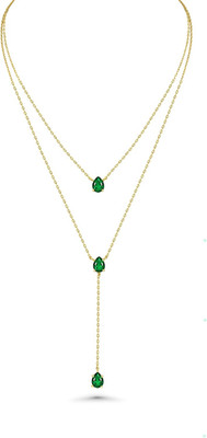 Long 18K Gold Plated Blue Green Red Layered Pendant Necklace for Women (Emerald,