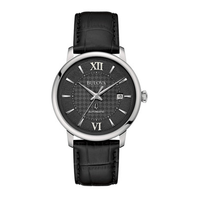 Bulova Watch Hudson Automatic Black 39mm Leather Strap 96B441
