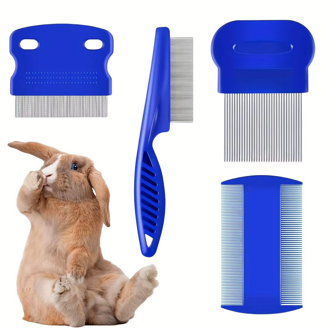 Pack of 4 Flea and Lice Combs, Stainless Steel Rabbit Dog Cat Grooming Comb with