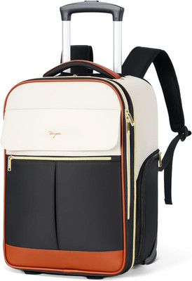 Stylish Beige Rolling Backpack for Women - 15.6'' Laptop Travel Bag