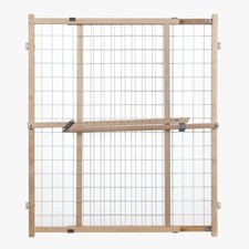 Extra Wide Wire Mesh Wooden Baby Gate 29.5"-50" Wide Pressure Mounted Doorway