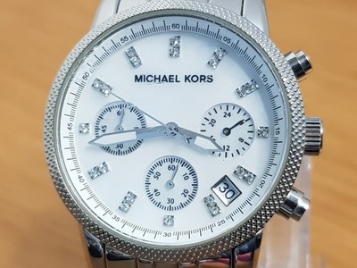 Damen Silber Armband Michael Kors Ritz MK5020 100m Perlmutt Chrono Uhr