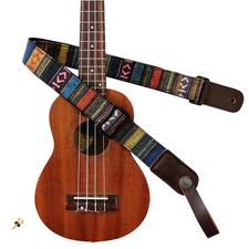 Classic Country style Soft Yarndyed fabric Genuine Leather Ukulele Strap Uk...