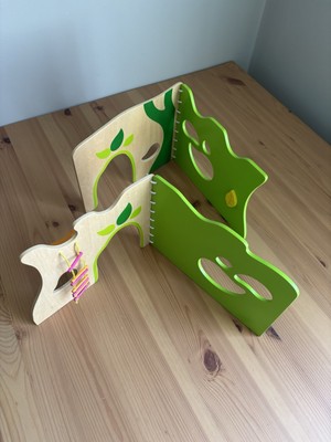 Goki Wooden Treehouse Playset Fold Away Travel Set Montessori Green Wood Land