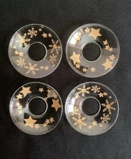 Vintage (4) Clear Glass Bobeche Candle Wax Catcher Collar-Stars & Snowflakes